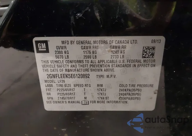 2GNFLEEK5E6120892: 43457515