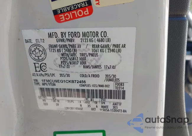 1FMCU9EG1CKB72456: 43458542