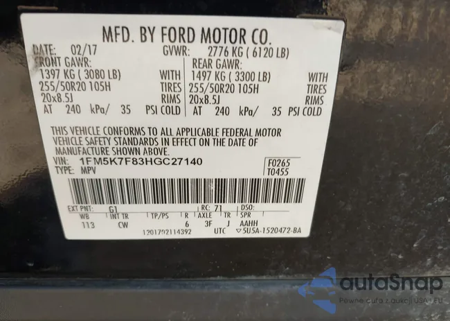 1FM5K7F83HGC27140: 43458695