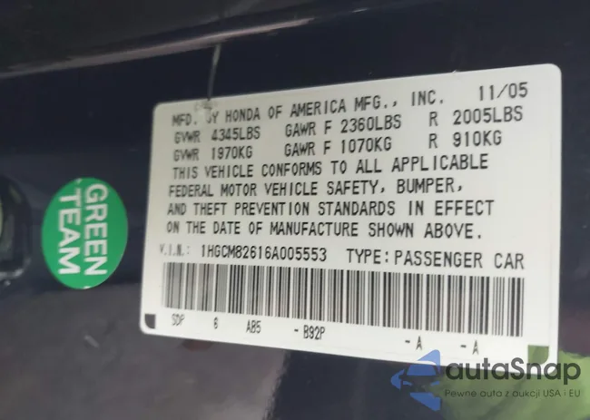 1HGCM82616A005553: 43458726