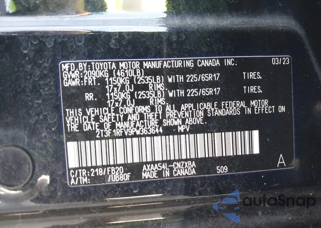 2T3F1RFV9PW363644: 43458766