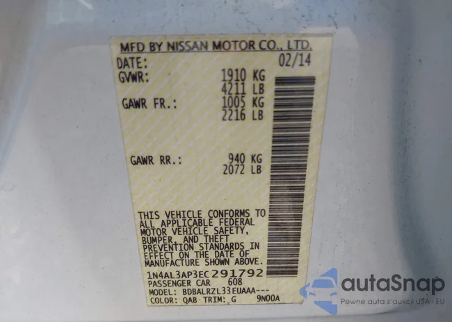 1N4AL3AP3EC291792: 43458788