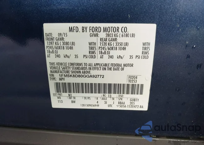 1FM5K8D80GGA92772: 43458802