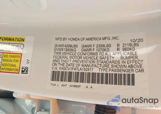 1HGCV1F47LA152517: 43458903