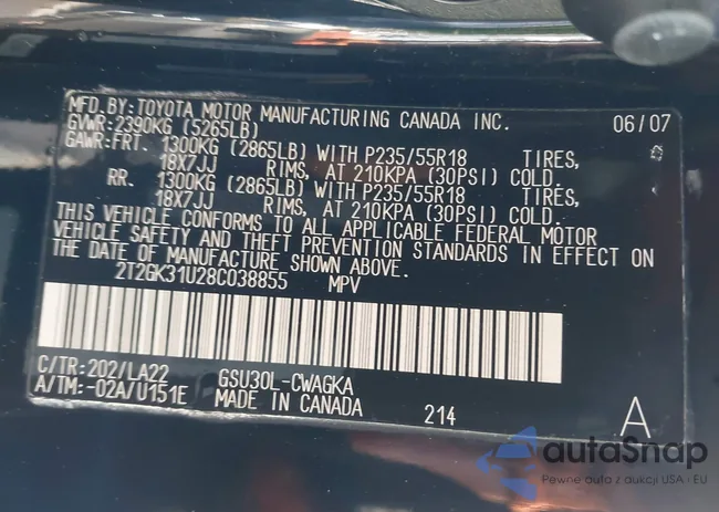 2T2GK31U28C038855: 43458919