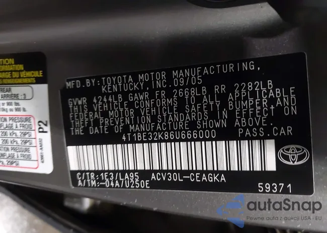 4T1BE32K86U666000: 43459006