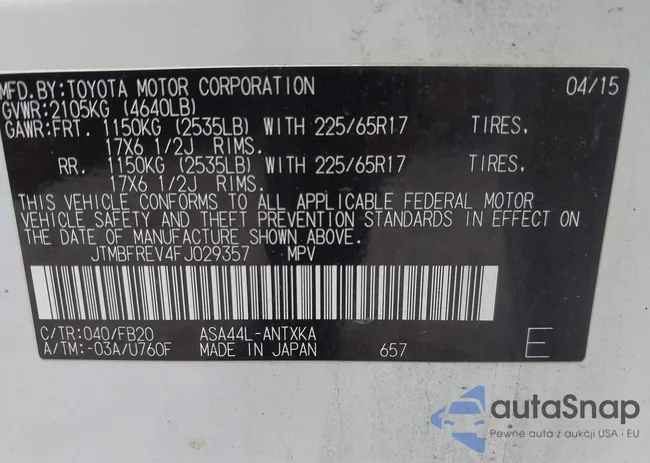 JTMBFREV4FJ029357: 43459065