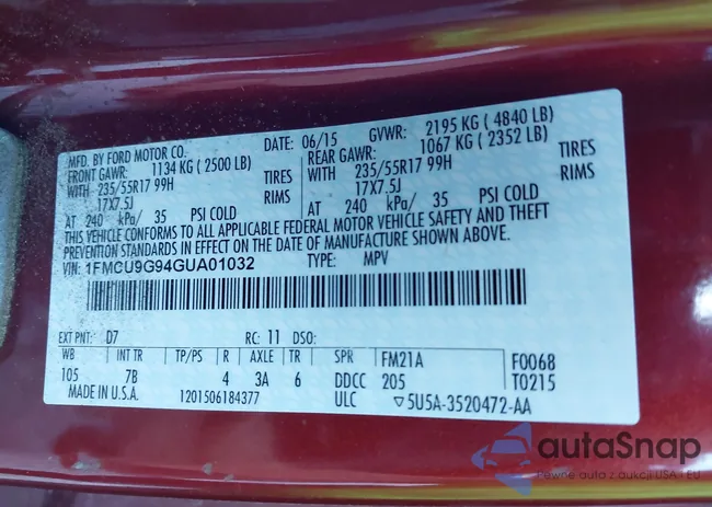 1FMCU9G94GUA01032: 43458200