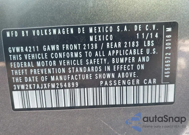 3VW2K7AJXFM254899: 43458234