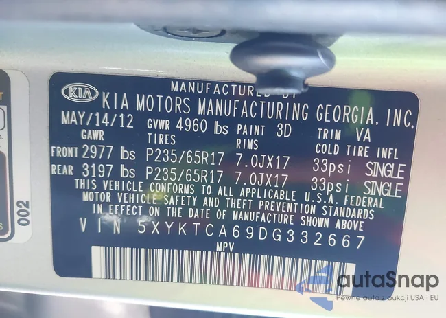 5XYKTCA69DG332667: 43458277