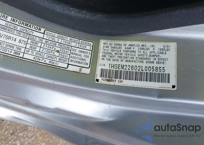 1HGEM22602L005855: 43458457