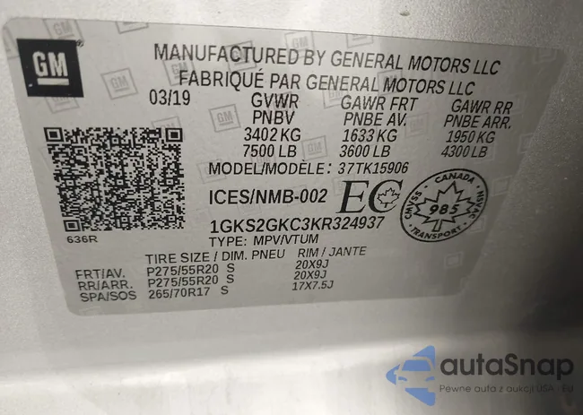 1GKS2GKC3KR324937: 43458477