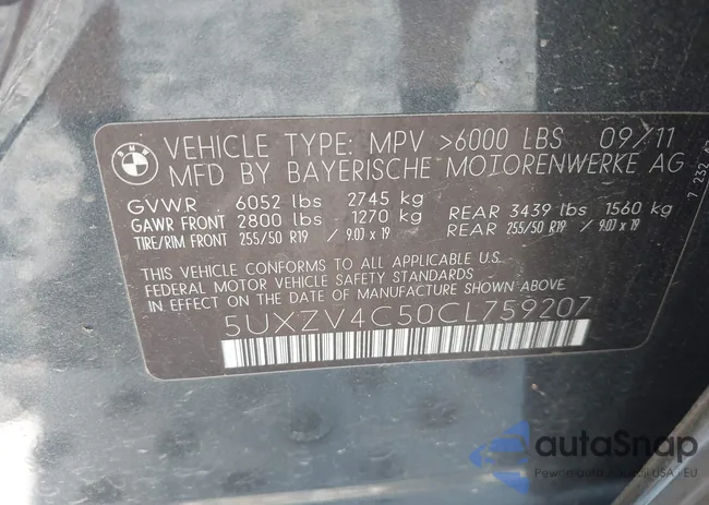 5UXZV4C50CL759207: 43459783