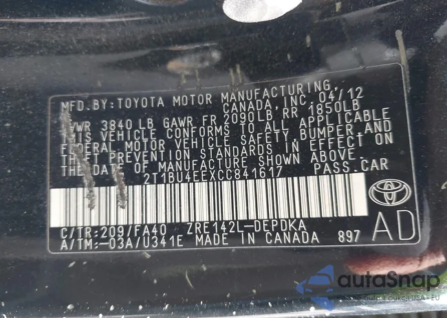 2T1BU4EEXCC841617: 43460047