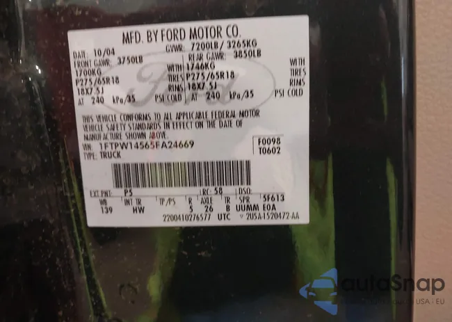 1FTPW14565FA24669: 43460542