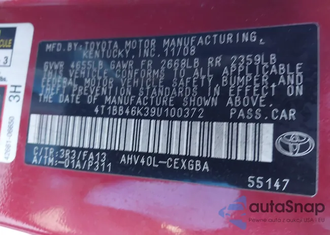 4T1BB46K39U100372: 43460674