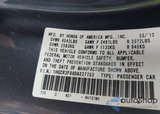 1HGCR3F88DA037753: 43460751