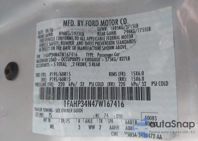 1FAHP34N47W167416: 43460788