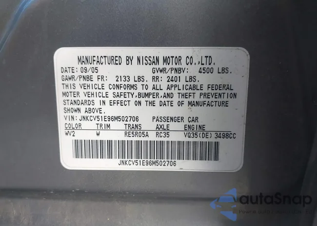 JNKCV51E96M502706: 43460801