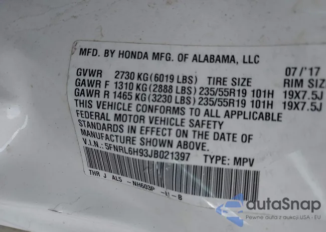 5FNRL6H93JB021397: 43460828