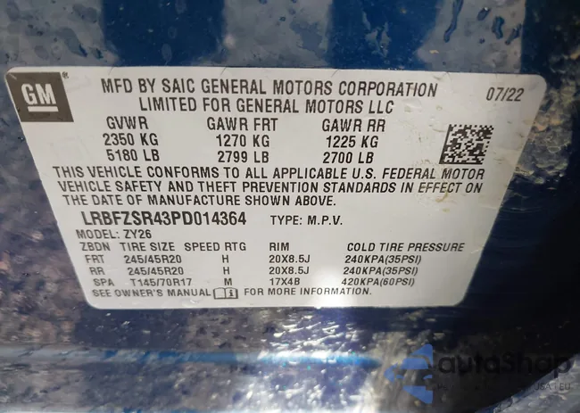 LRBFZSR43PD014364: 43460897