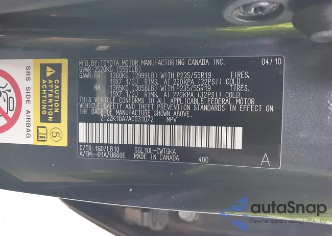 2T2ZK1BA2AC031072: 43460929