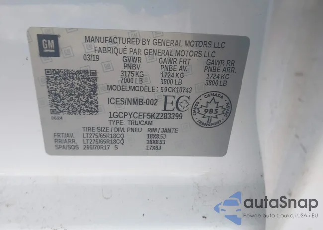 1GCPYCEF5KZ283399: 43461001