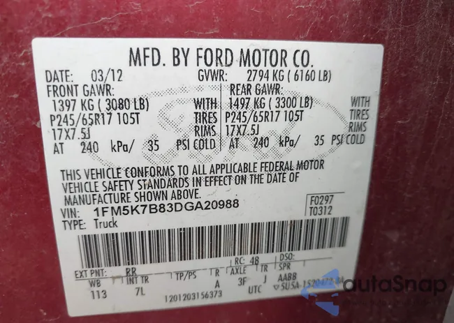 1FM5K7B83DGA20988: 43461045