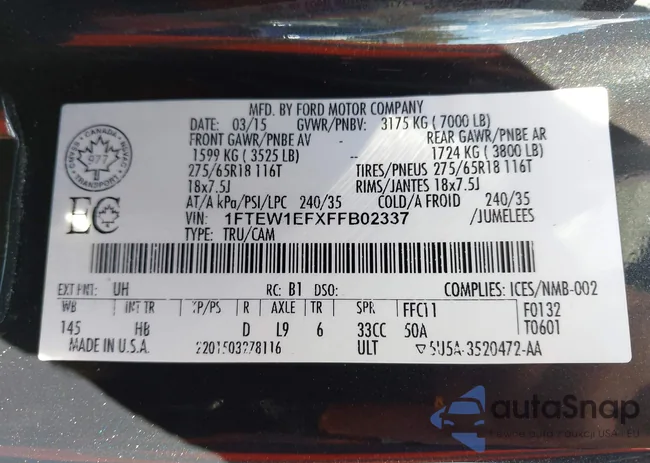 1FTEW1EFXFFB02337: 43461112