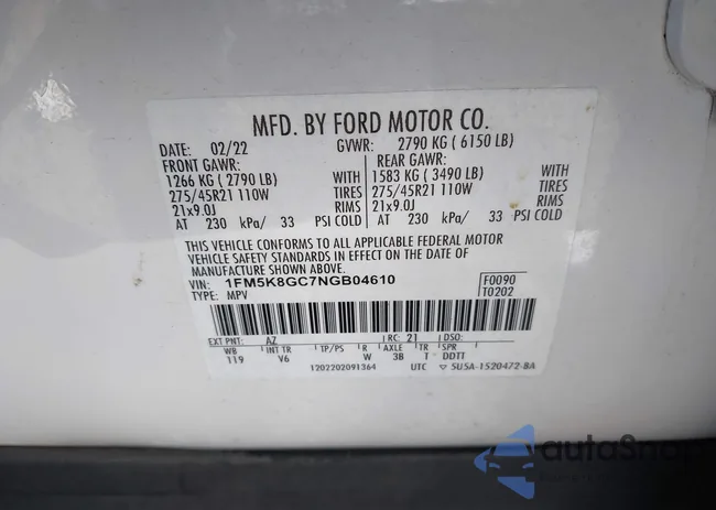 1FM5K8GC7NGB04610: 43460127