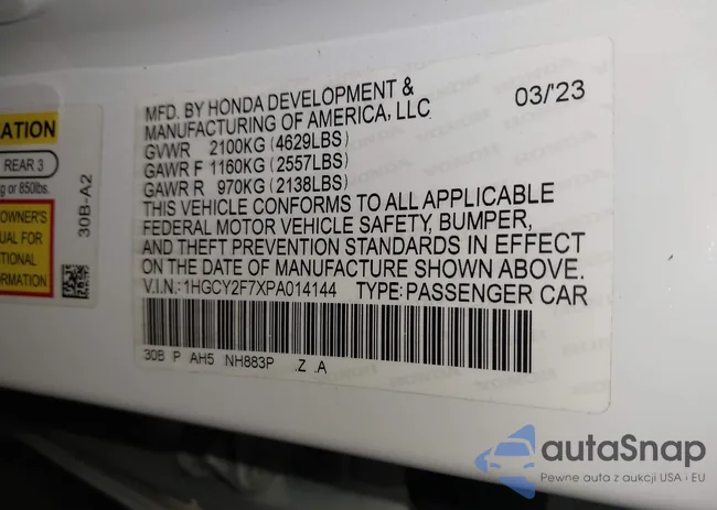 1HGCY2F7XPA014144: 43460437