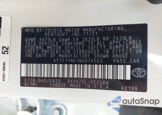 4T1T11AK1NU014503: 43461532