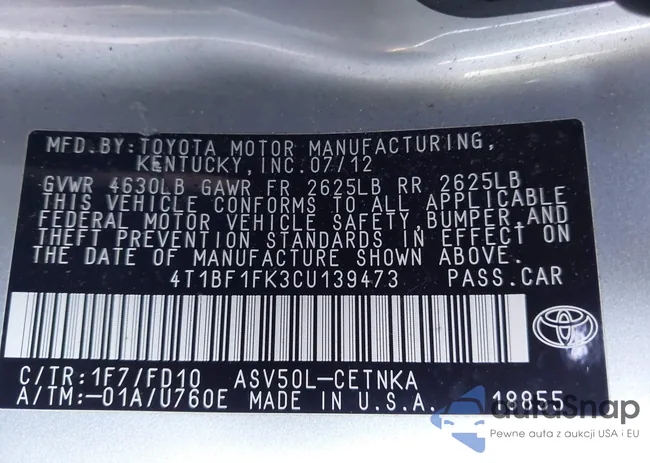 4T1BF1FK3CU139473: 43461534