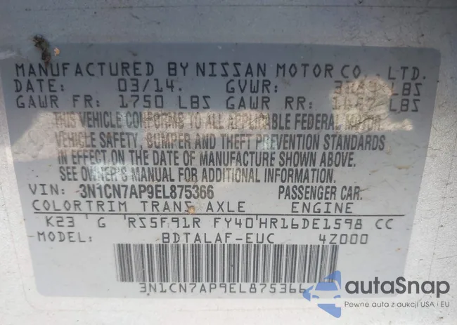 3N1CN7AP9EL875366: 43461543