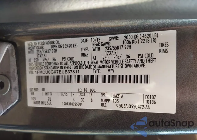 1FMCU0GX7EUB37811: 43461605