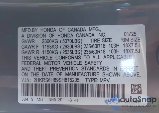 2HKRS6H89SH815205: 43461640