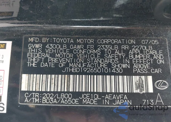 JTHBD192650101430: 43461739