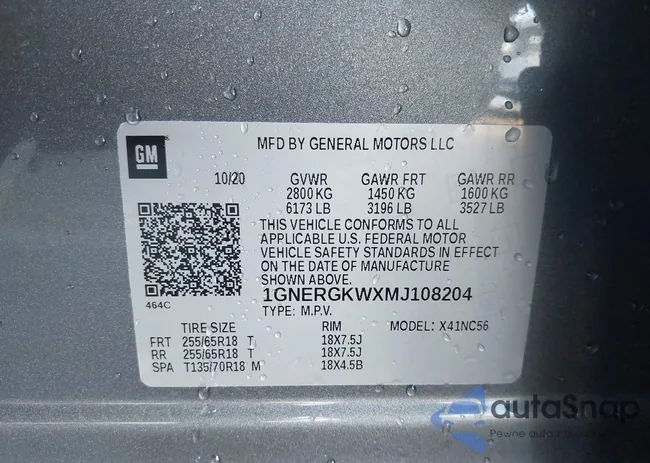 1GNERGKWXMJ108204: 43461755