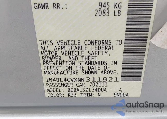 1N4BL4CVXNN311921: 43461927