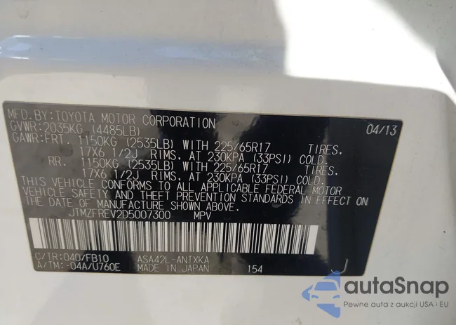 JTMZFREV2D5007300: 43462005