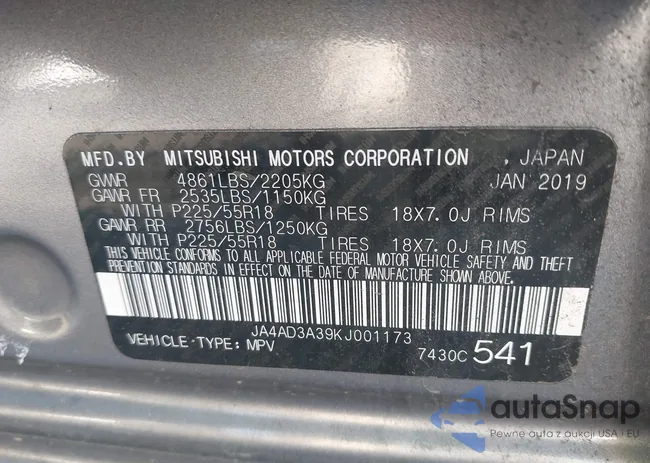 JA4AD3A39KJ001173: 43461177