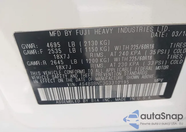 4S4BSBNC3G3310195: 43461256