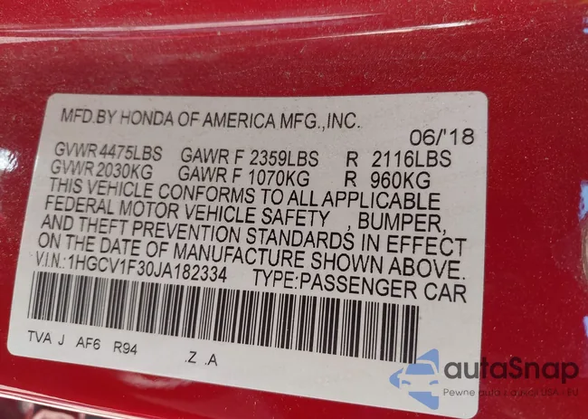 1HGCV1F30JA182334: 43461349