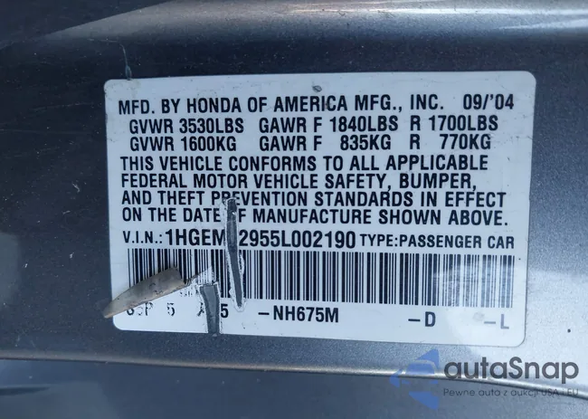 1HGEM22955L002190: 43461396