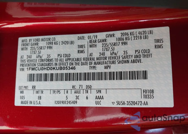 1FMCU0HD0KUB05346: 43462608