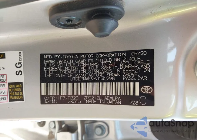 JTDEPMAE9MJ142298: 43462985