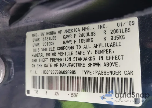 1HGCP26769A098985: 43463009