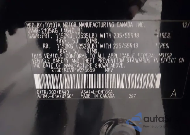 2T3DFREV8FW275659: 43463587