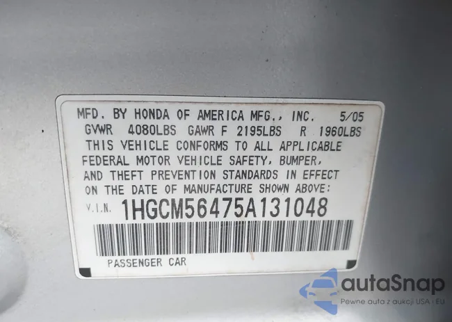 1HGCM56475A131048: 43463625