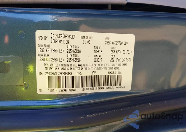 2A4GP54L76R692889: 43463827